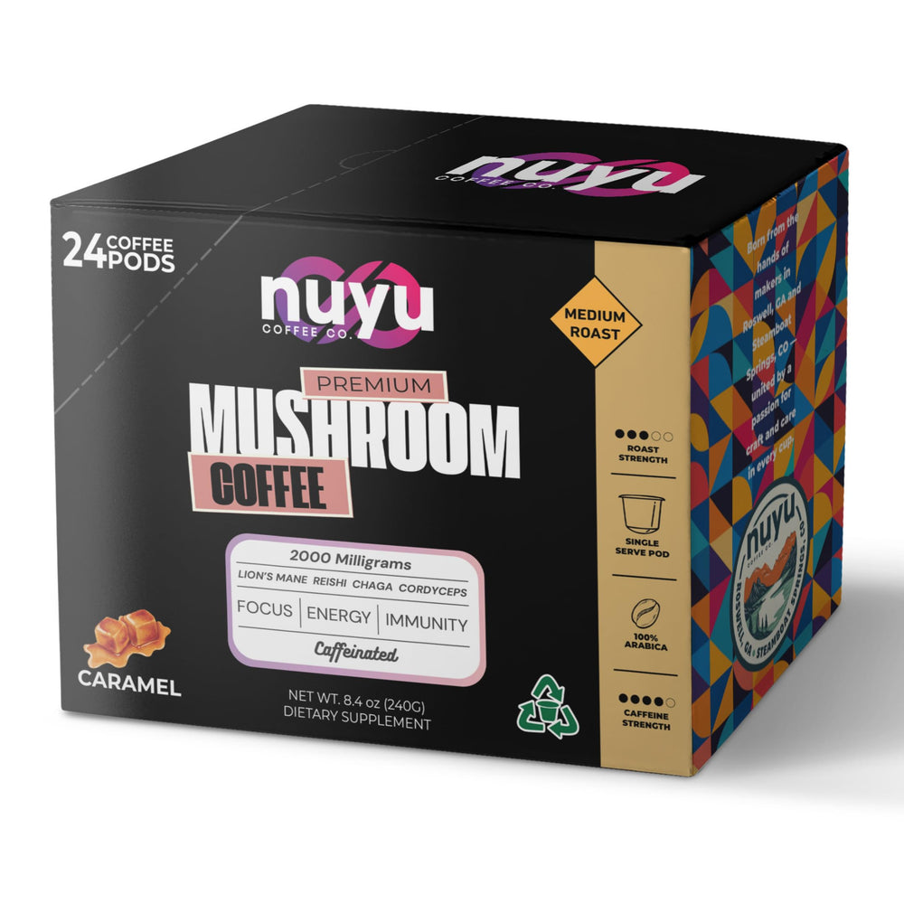 Nuyu mushroom blend graphic highlighting adaptogenic profile