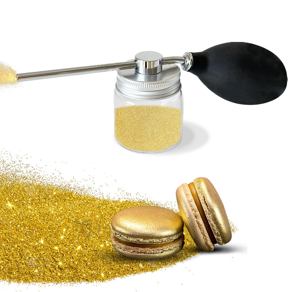 Nvobghdi edible glitter spray bottle front view for precise decoration.