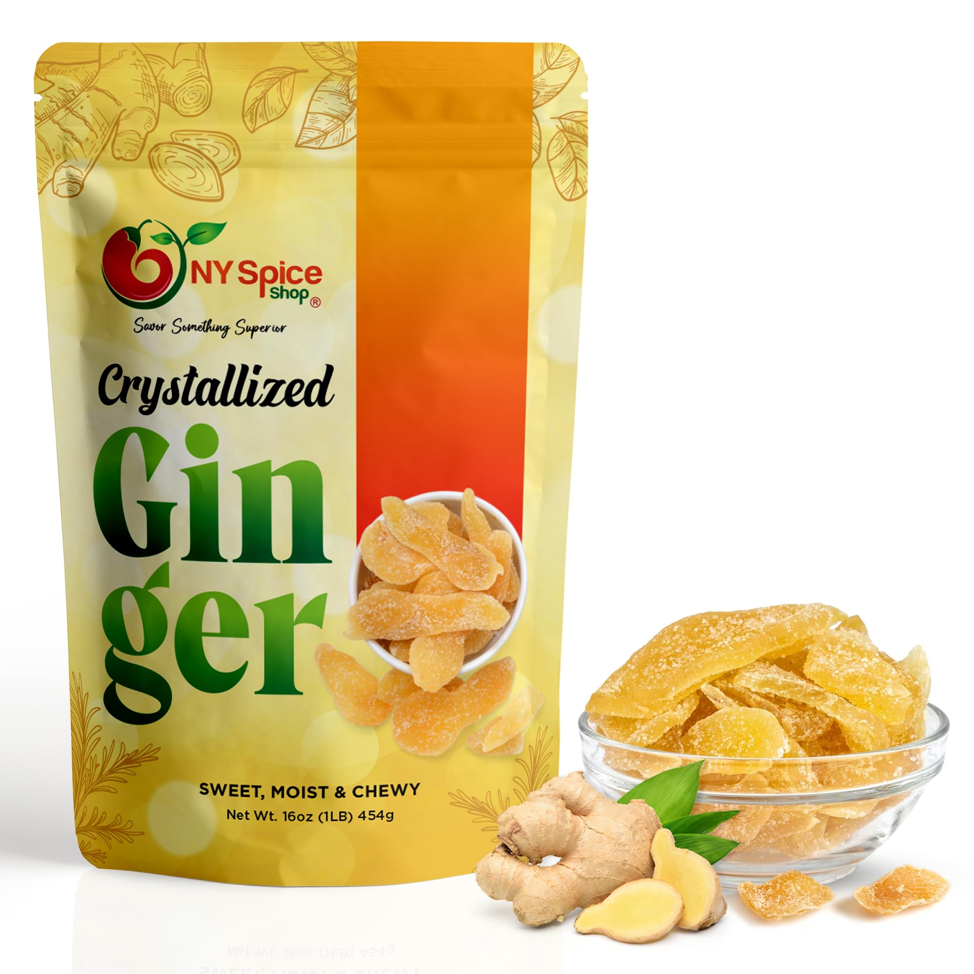 NY Spice Shop candied ginger slices 16oz pack for desserts and tea