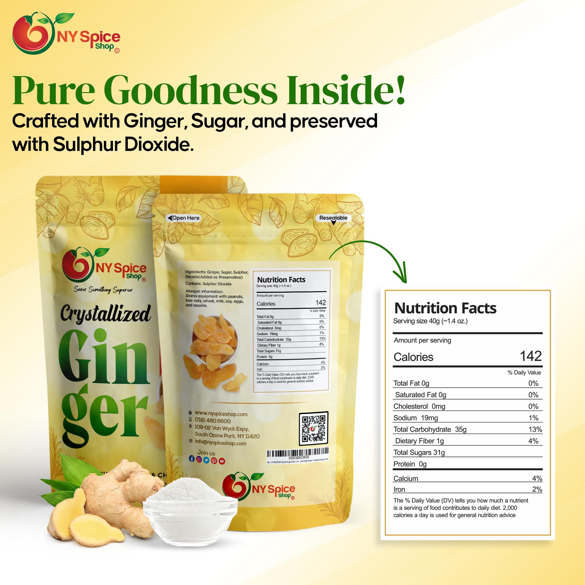 NY Spice Shop crystallized ginger chunks as dessert topping and snack