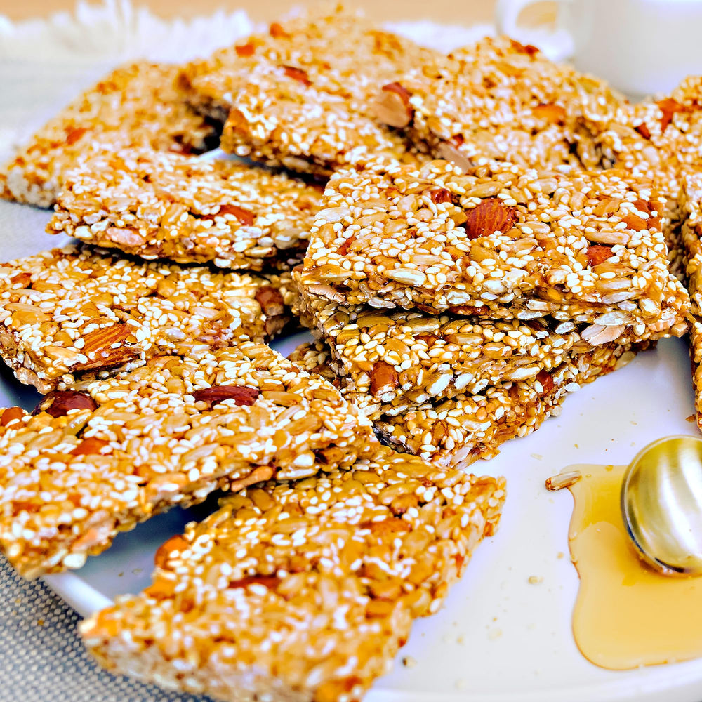 Gift box featuring NY Spice Shop honey nut bars for the holidays.