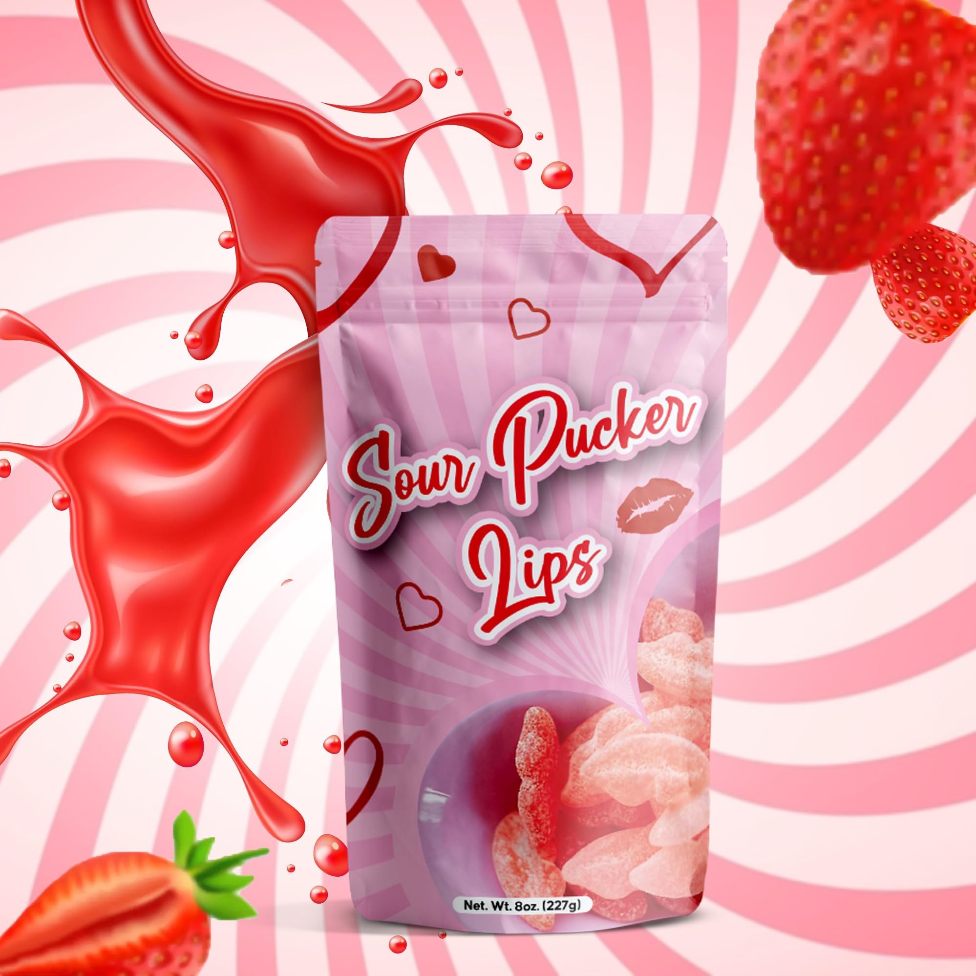 NY Spice Shop Sour Pucker gummies close-up shows chewy texture for snack time.