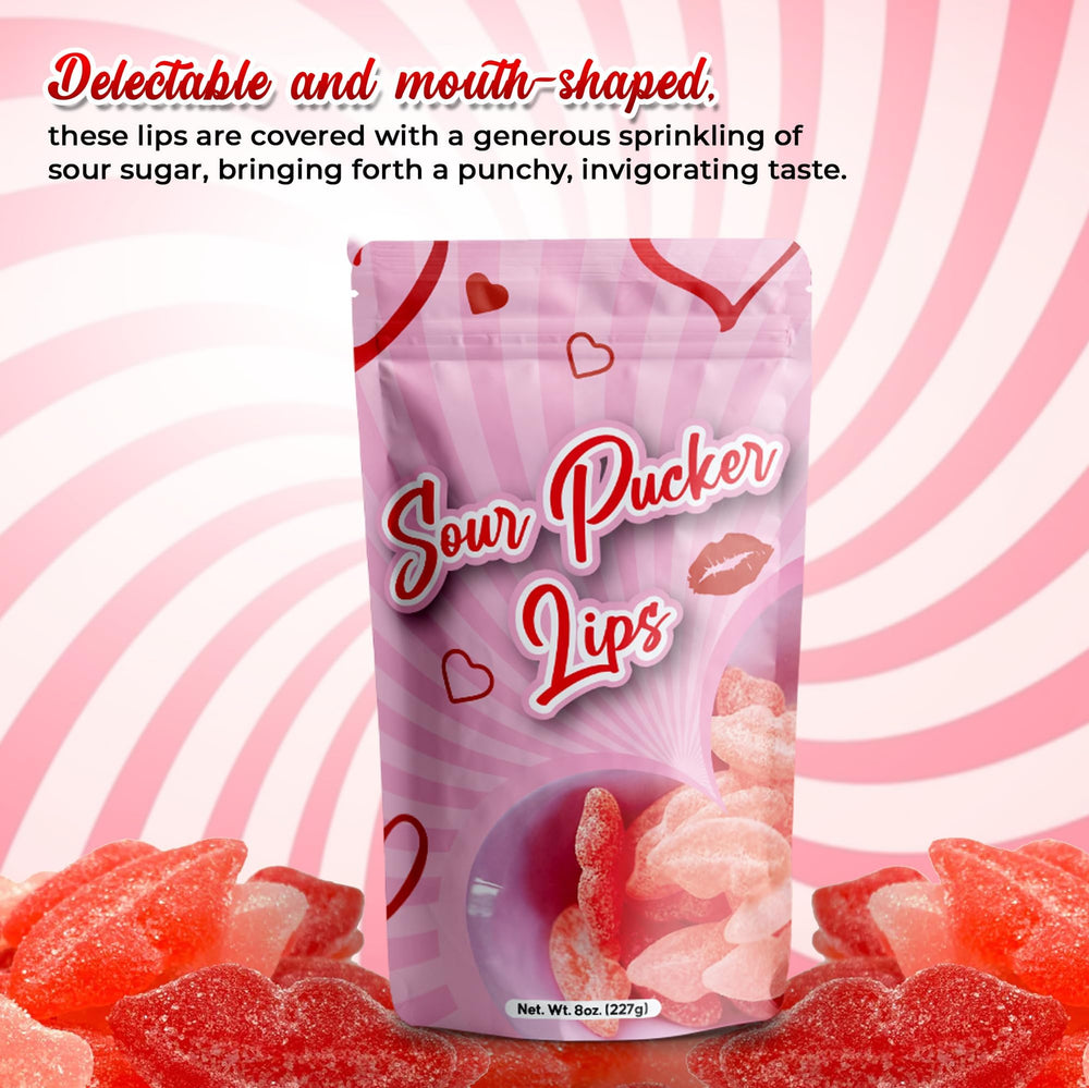 NY Spice Shop Sour Pucker gummies in pink and red colors ideal for celebrations.