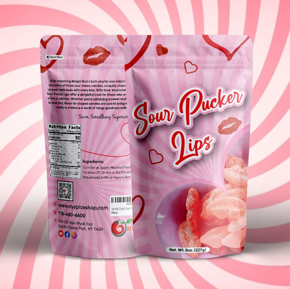 NY Spice Shop Sour Pucker gummies come in resealable bag for freshness.