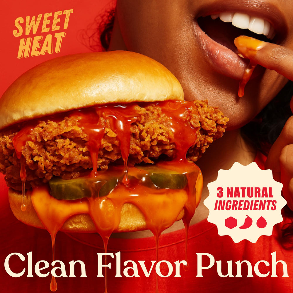 Hot Honey Sweet Heat pantry jar highlighting clean ingredients.