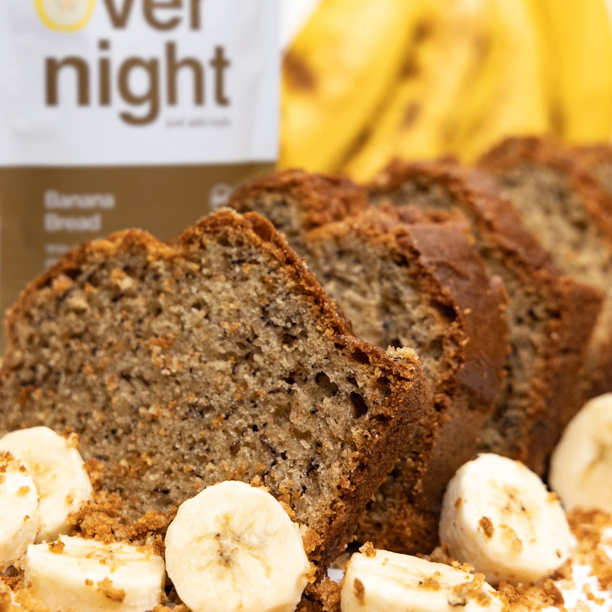 Oats Overnight Banana Bread ready-to-eat oatmeal served in a bowl.