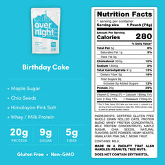 Oats Overnight Birthday Cake pack side view emphasizing gluten-free oats.