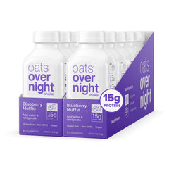 Oats Overnight Blueberry Muffin bottled shake – convenient breakfast on the go.