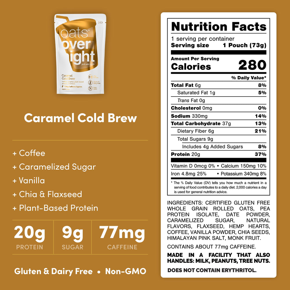Oats Overnight Caramel Cold Brew shaker ready for mix-and-go breakfasts.