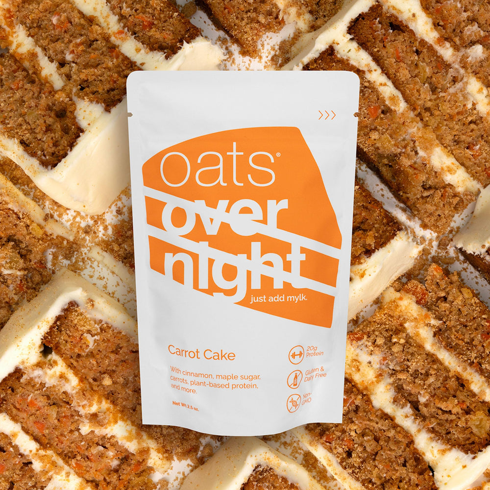 Oats Overnight gluten-free oats and packaging shown on a kitchen counter.