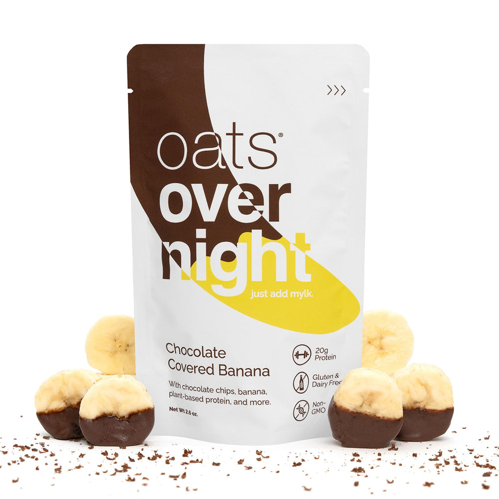 Oats Overnight chocolate covered banana bowl ready to eat
