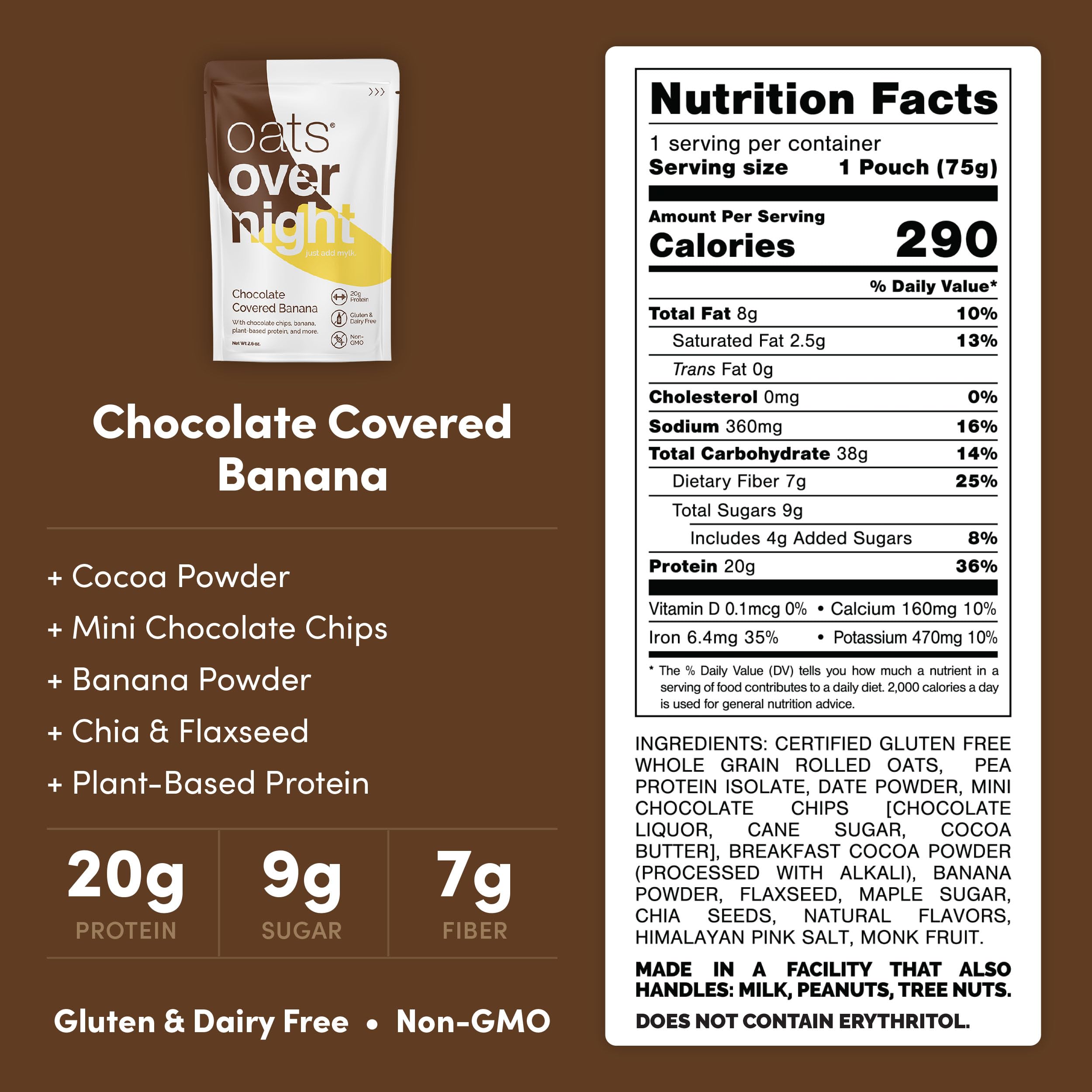 Oats Overnight chocolate covered banana with milk pour for overnight prep