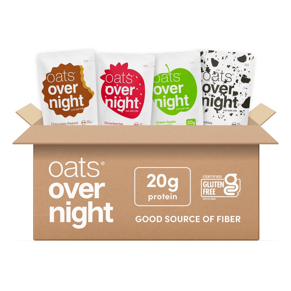 Oats Overnight classic variety pack front view for quick gluten-free breakfast.