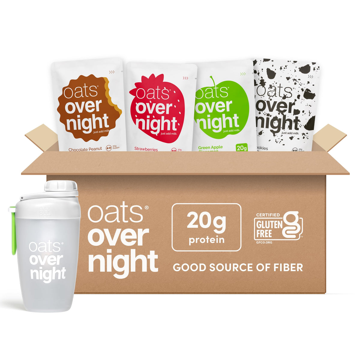 Oats Overnight classic variety pack on shelf, high-protein breakfast option.
