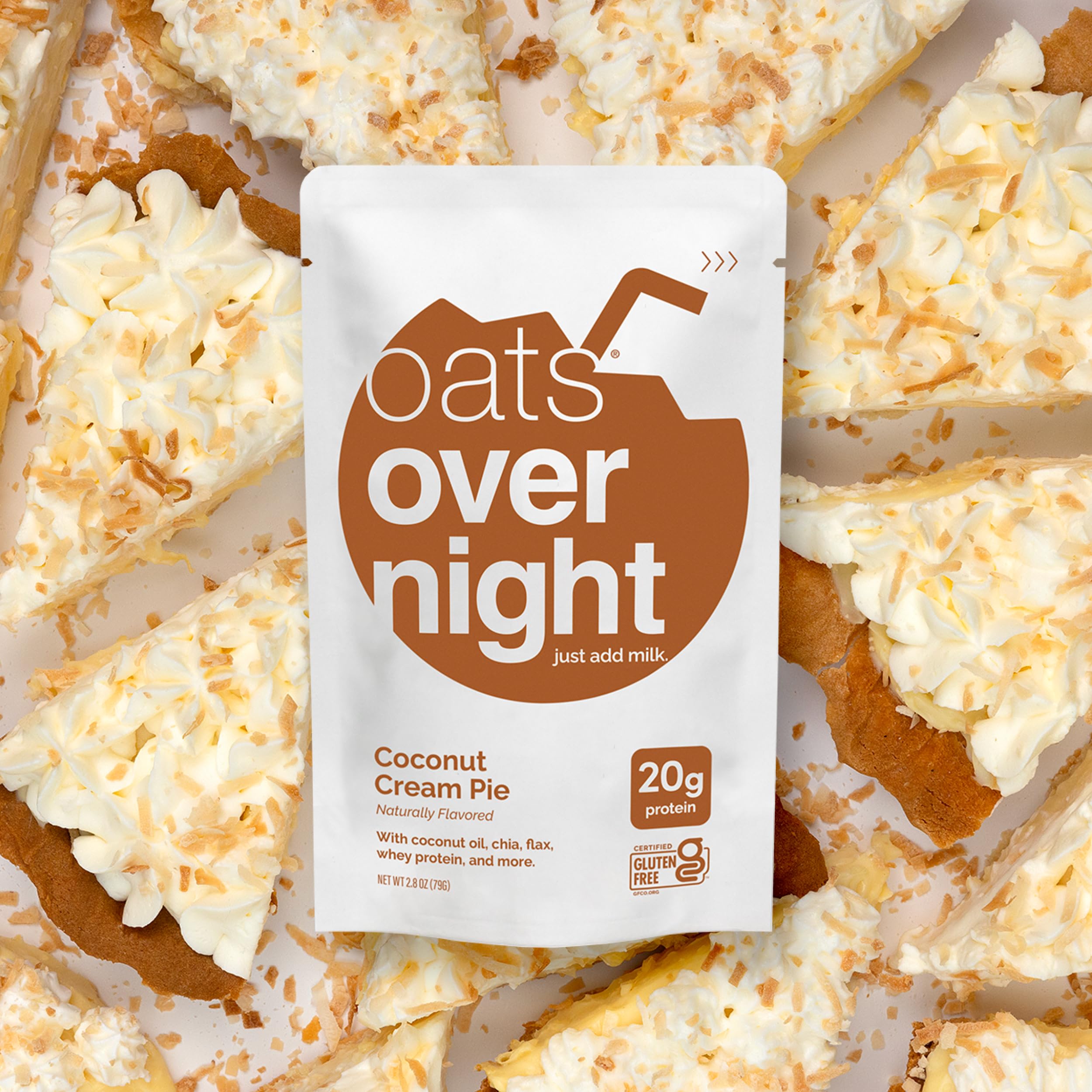 Oats Overnight Coconut Cream Pie uses gluten-free ingredients for dietary needs.