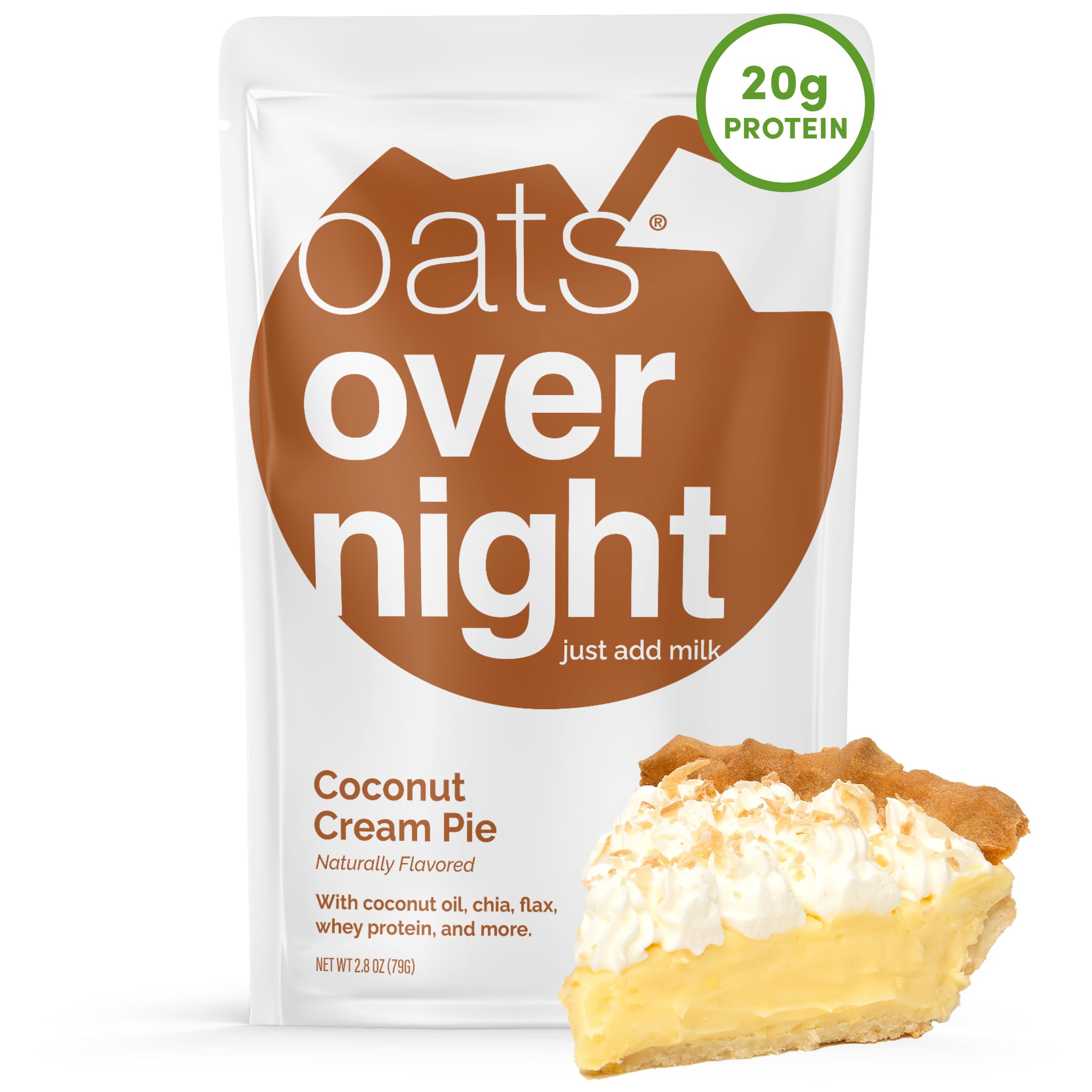 Oats Overnight Coconut Cream Pie packaging highlights gluten-free, kosher, and non-GMO ingredients.