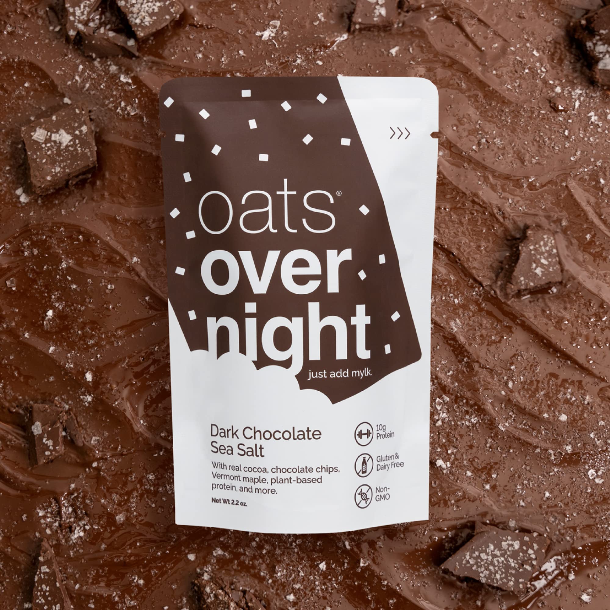 Oats Overnight flavor shot with dark chocolate and sea salt texture.