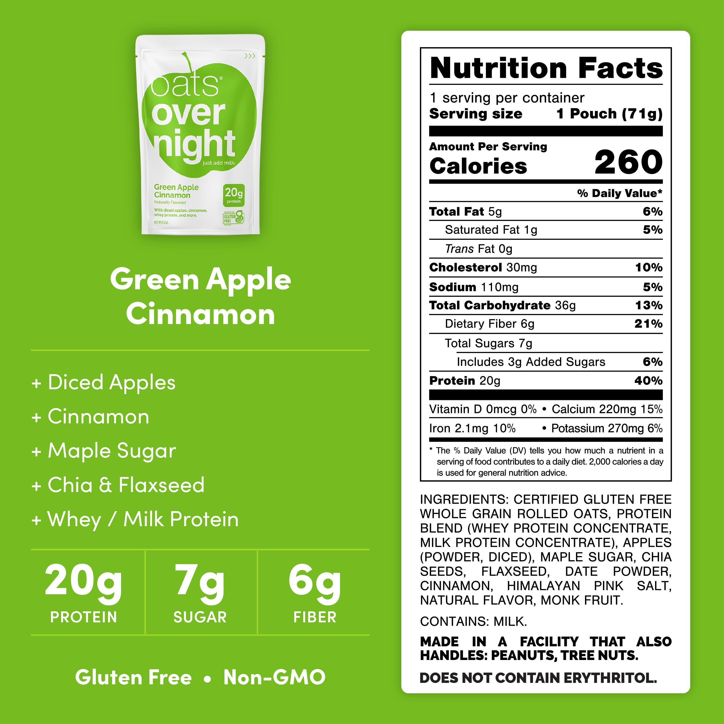 Oats Overnight Green Apple Cinnamon milk pour demonstrates customizable texture and flavor.
