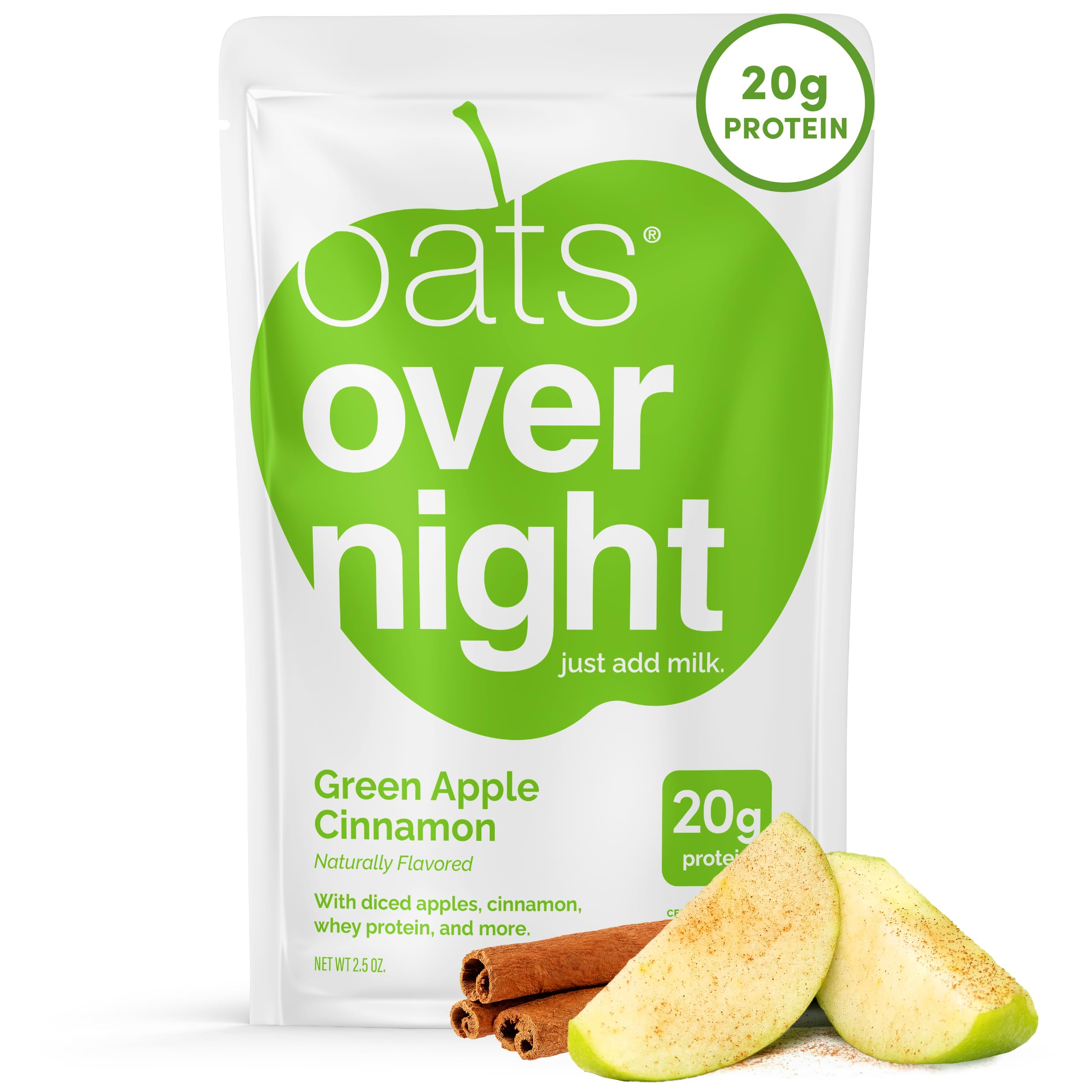 Oats Overnight Green Apple Cinnamon pack, convenient grab-and-go breakfast option.