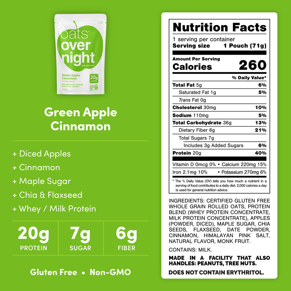 Oats Overnight Green Apple Cinnamon shaker bottle ready for grab-and-go breakfasts