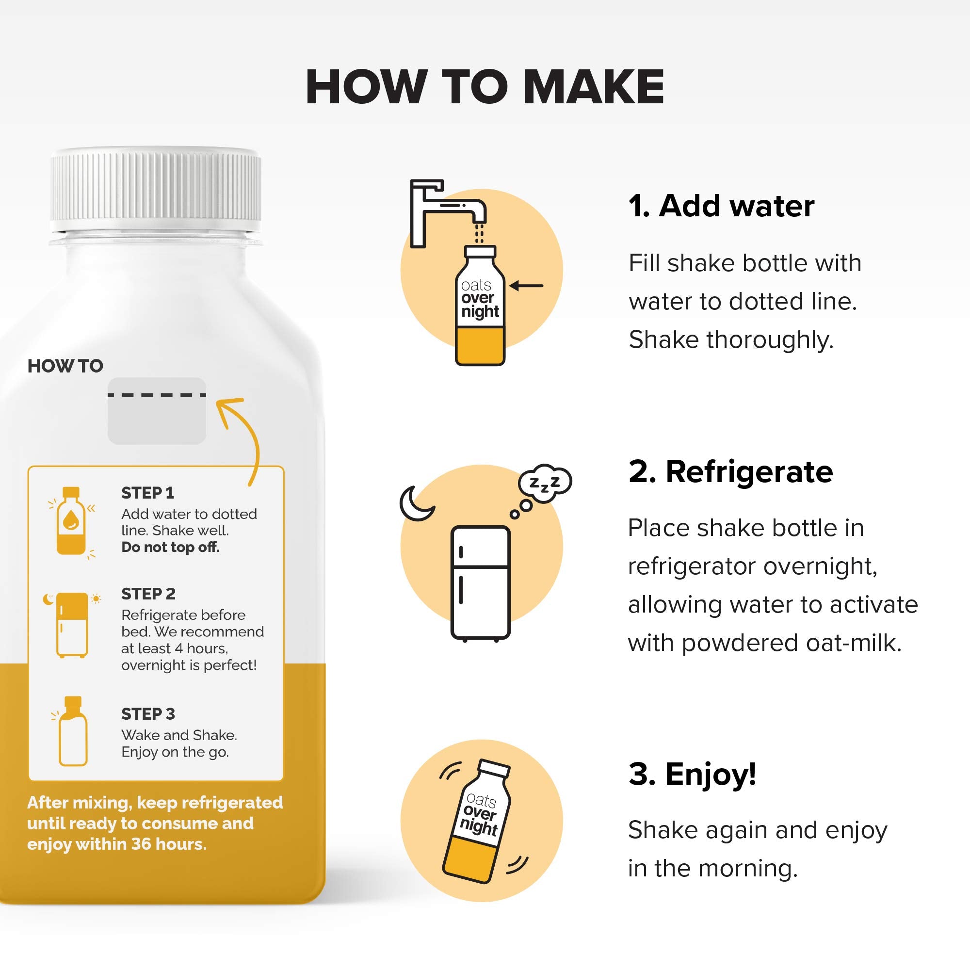 Oats Overnight maple brown sugar bottled shake beside glass, showcasing creamy texture and protein boost.