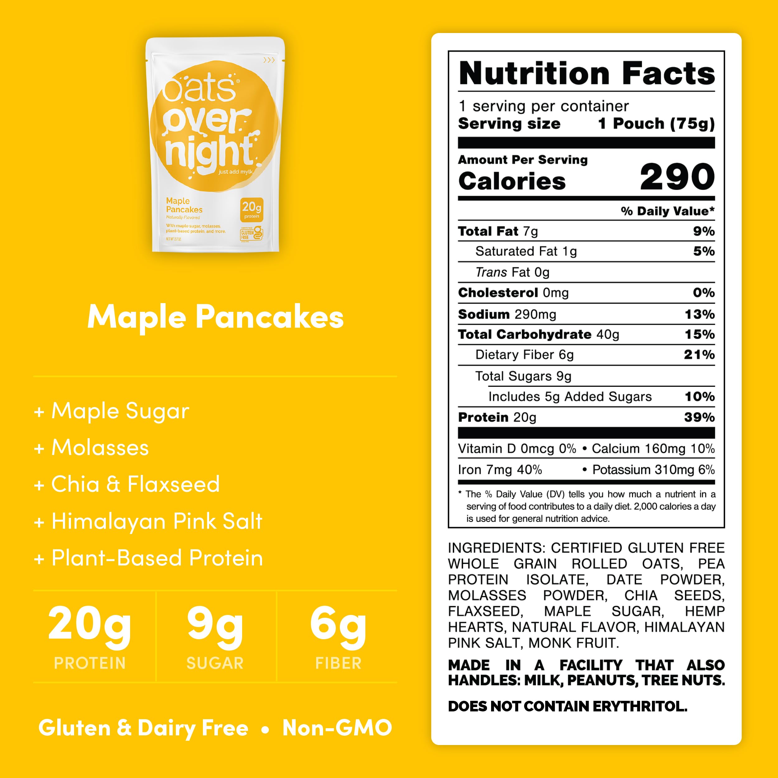 Oats Overnight Maple Pancakes packets for single-serving on-the-go meals.