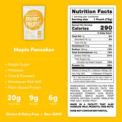 Oats Overnight Maple Pancakes packets for single-serving on-the-go meals.