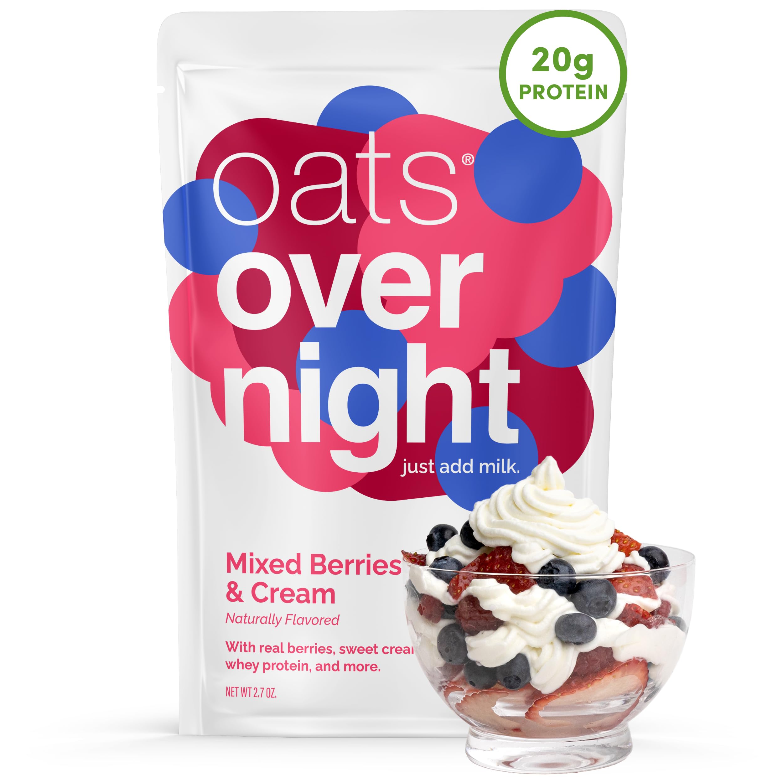 Oats Overnight Mixed Berries & Cream pack with protein and fiber for quick breakfast