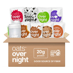 Oats Overnight party pack box front, quick grab-and-go breakfast option
