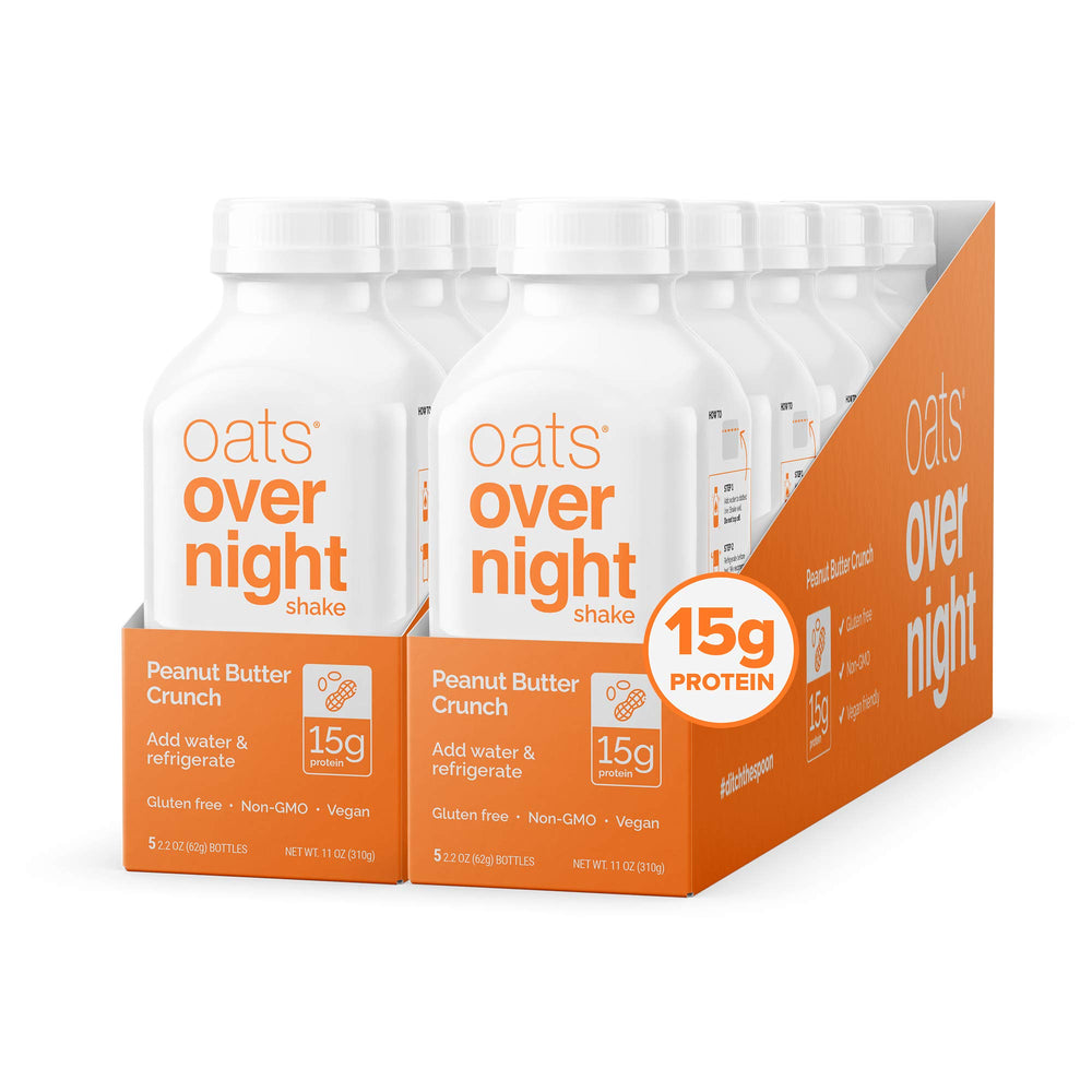 Oats Overnight Peanut Butter Crunch bottled shake appearance shows creamy color for a quick breakfast