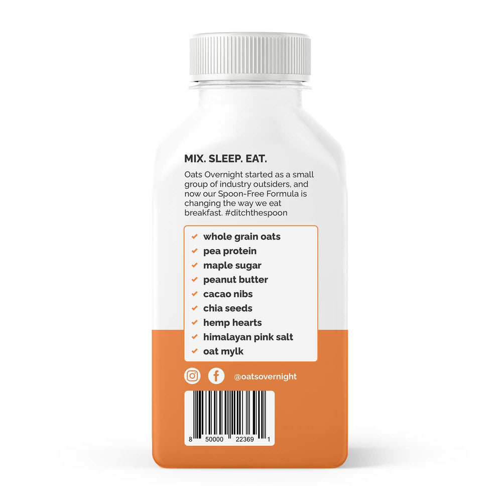 Oats Overnight Peanut Butter Crunch bottled shake ingredients reveal vegan friendly plant base