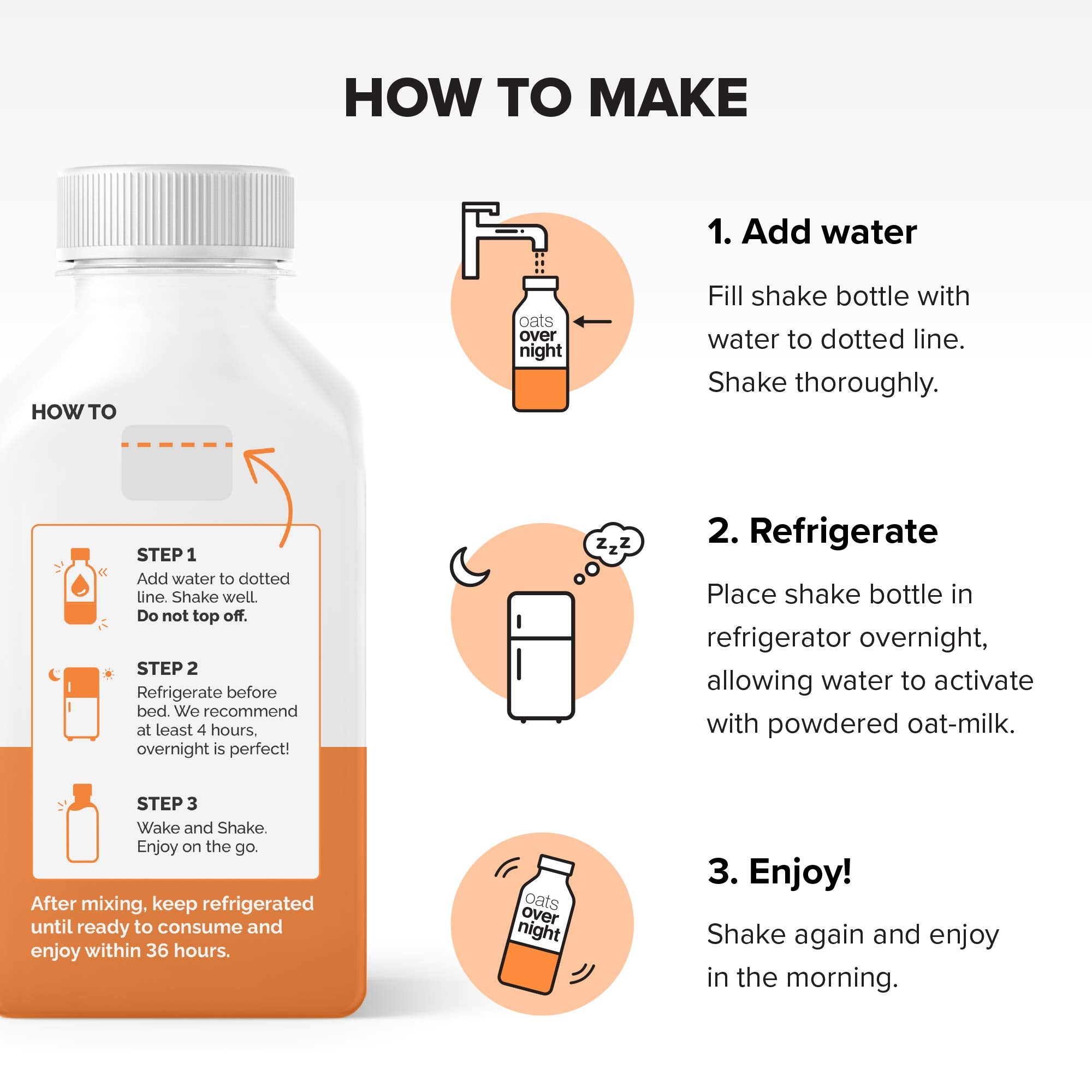 Oats Overnight Peanut Butter Crunch bottled shake pour demonstrates smooth on-the-go convenience