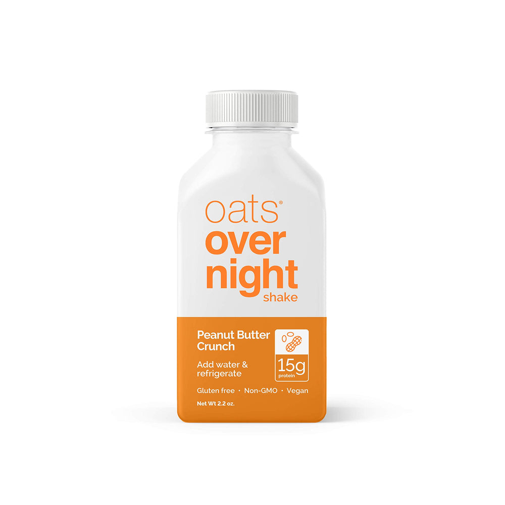 Oats Overnight Peanut Butter Crunch bottled shake texture highlights creamy oat milk
