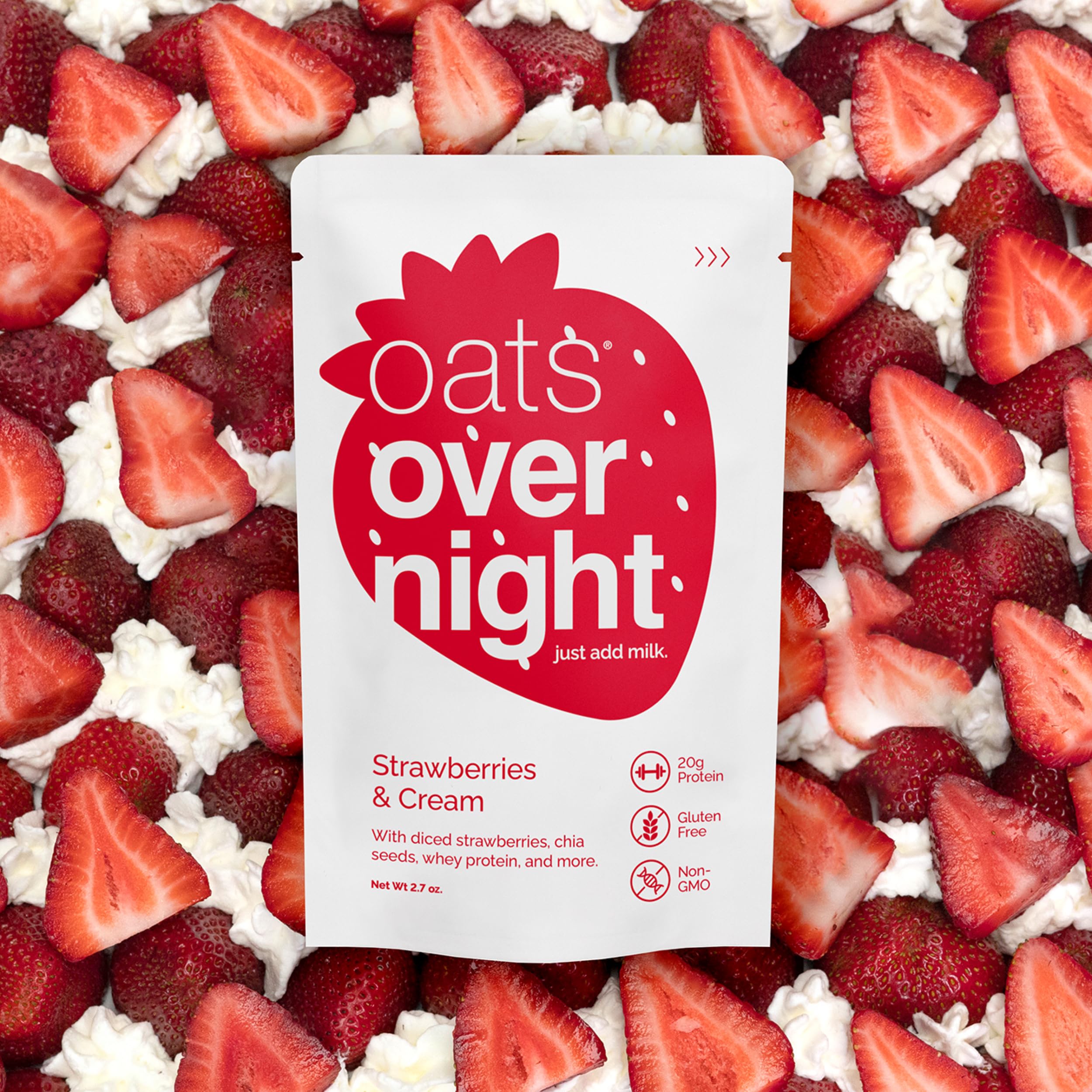Oats Overnight Strawberries & Cream sliced strawberries emphasize fresh flavor in every serving.