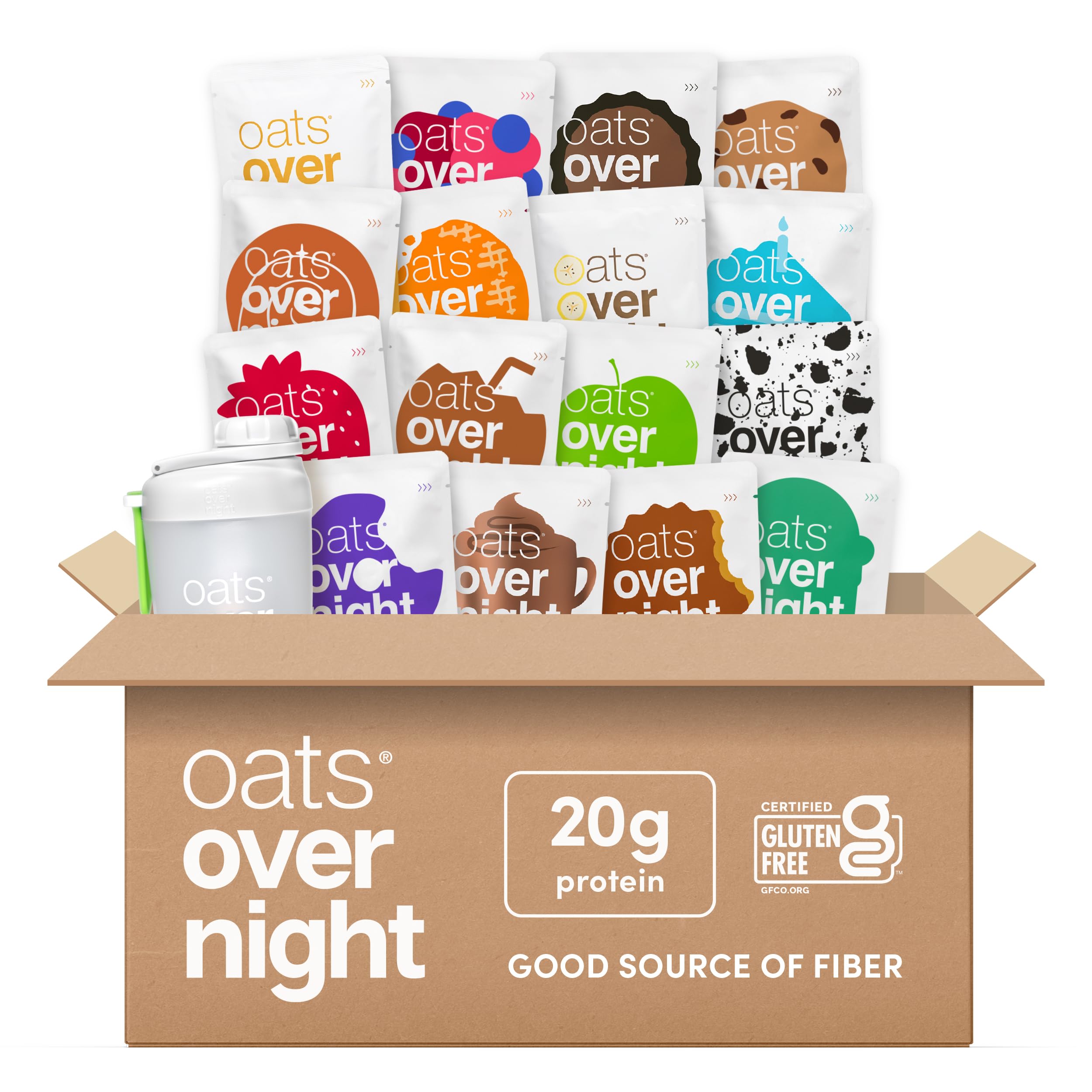 Oats Overnight variety pack box showcases multiple flavors for busy, convenient mornings.