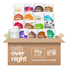 Oats Overnight variety pack box showcases multiple flavors for busy, convenient mornings.