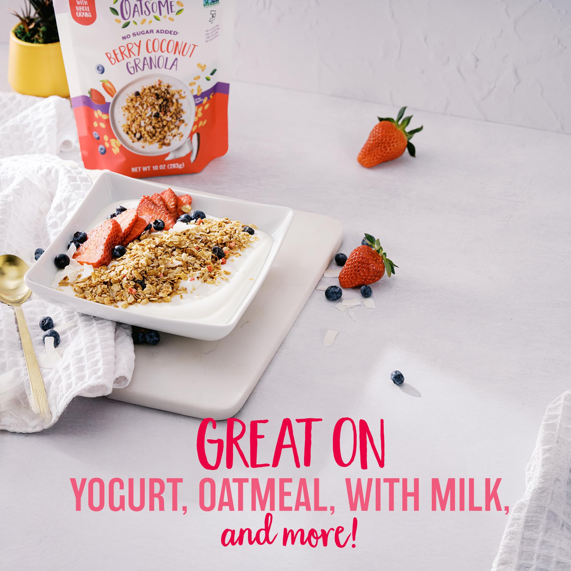 On-the-go Oatsome Berry Coconut Granola snack-pack for convenient nourishment.