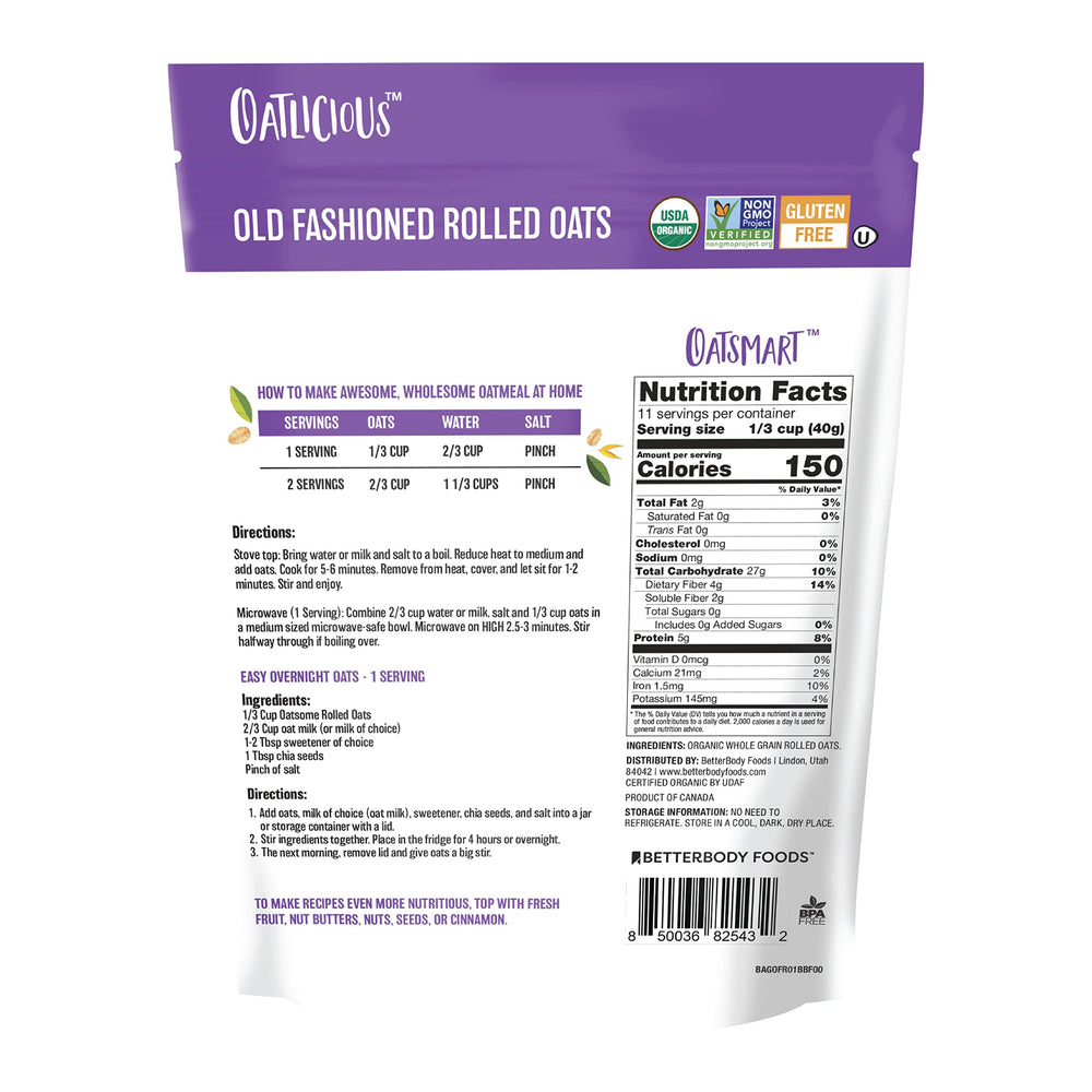 Oatsome gluten-free oats pack front view, versatile baking base.