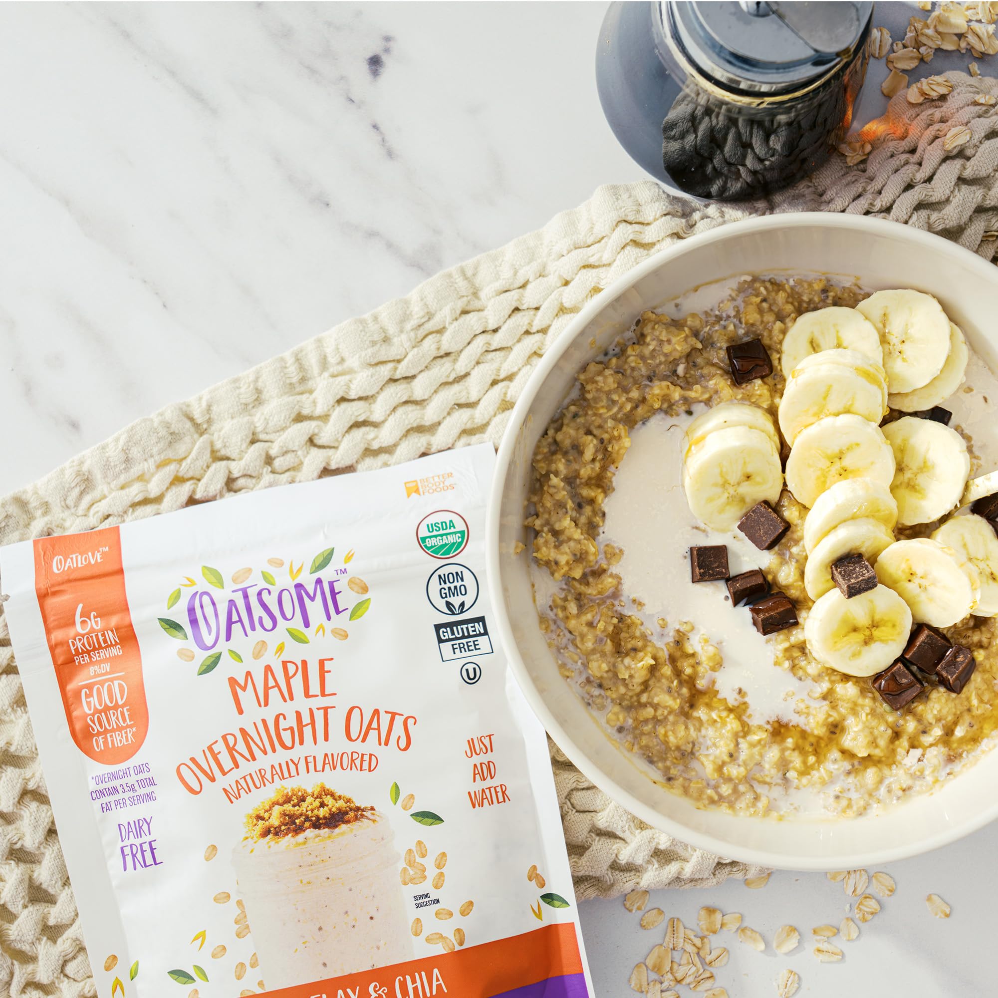 Oatsome Maple Overnight Oats cooked porridge ready to eat hot or cold.