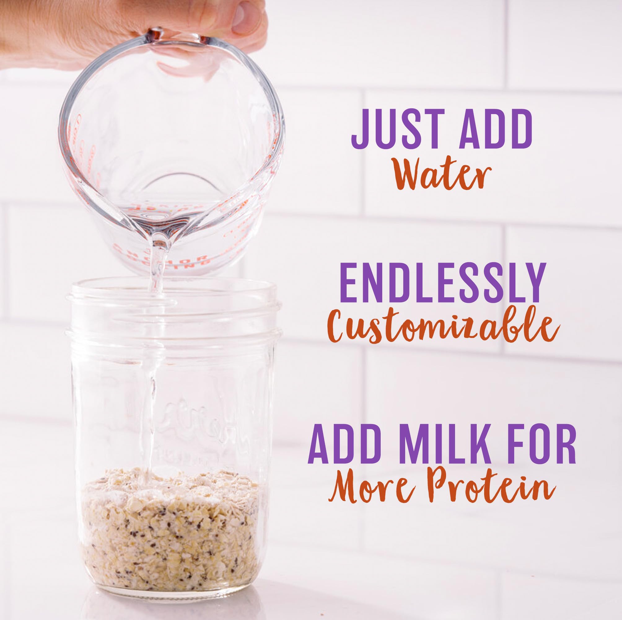 Oatsome Maple Overnight Oats being poured with milk for serving.