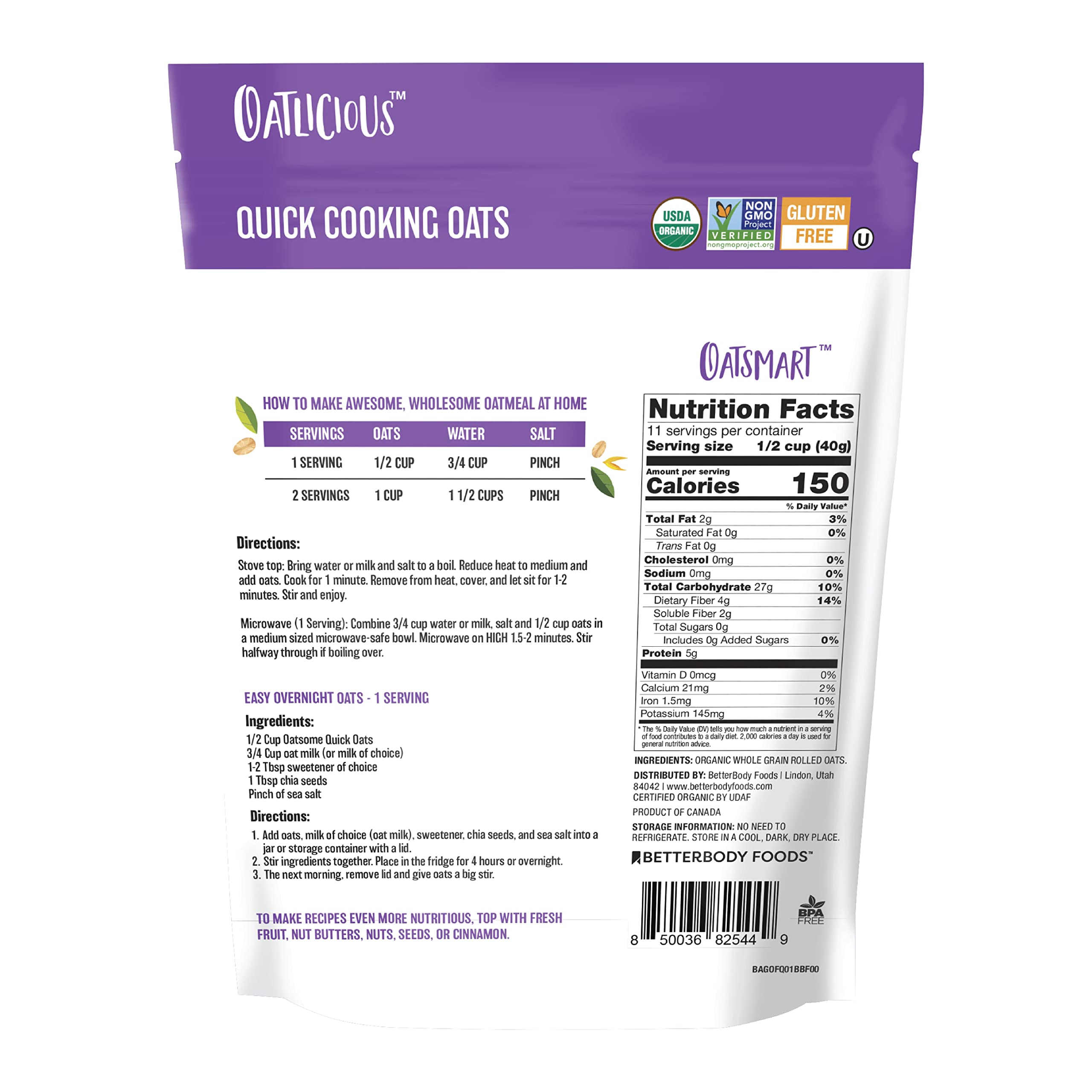 Oatsome Quick Oats bag open on counter for baking ideas