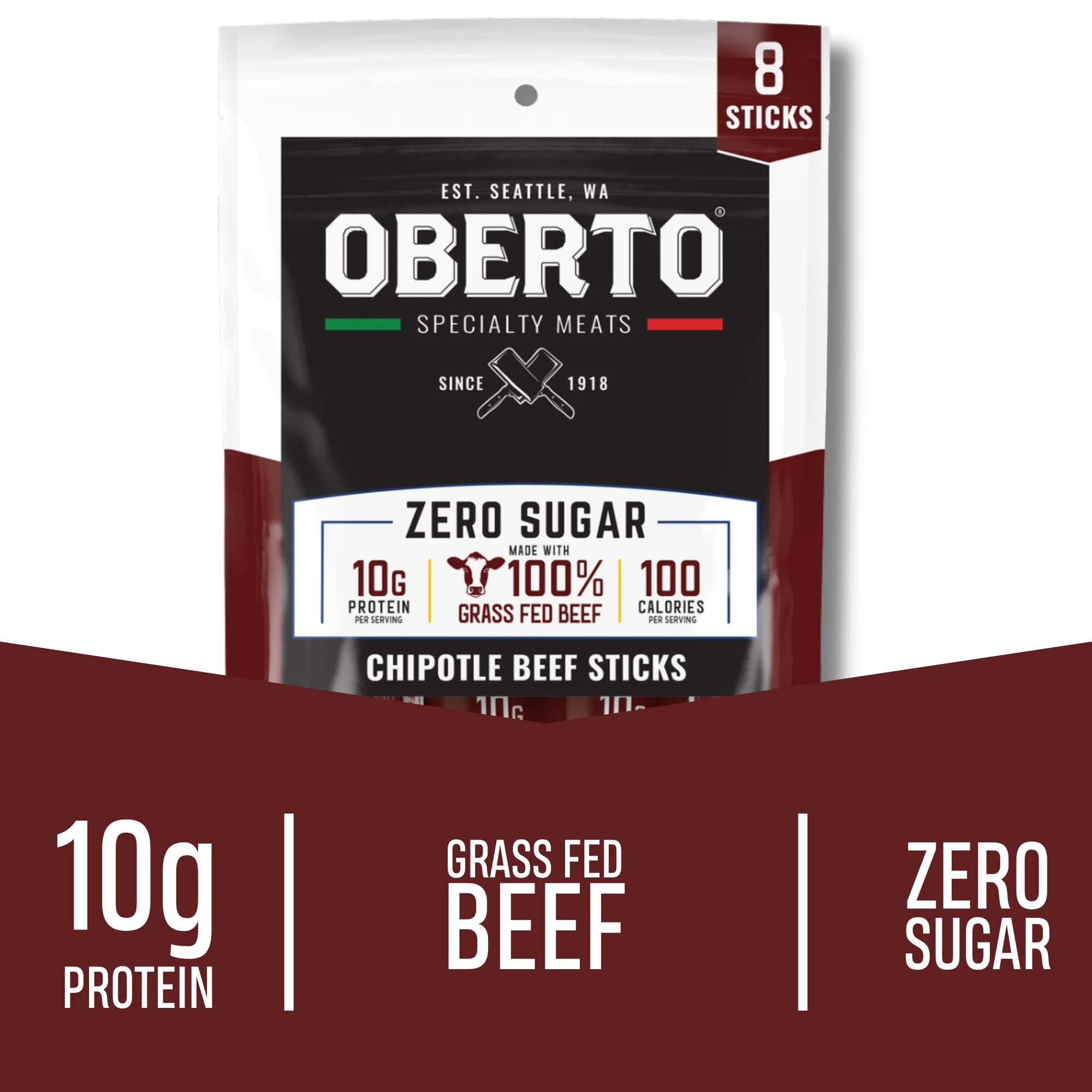 Oberto beef stick offers 10g protein and 100 calories per serving.