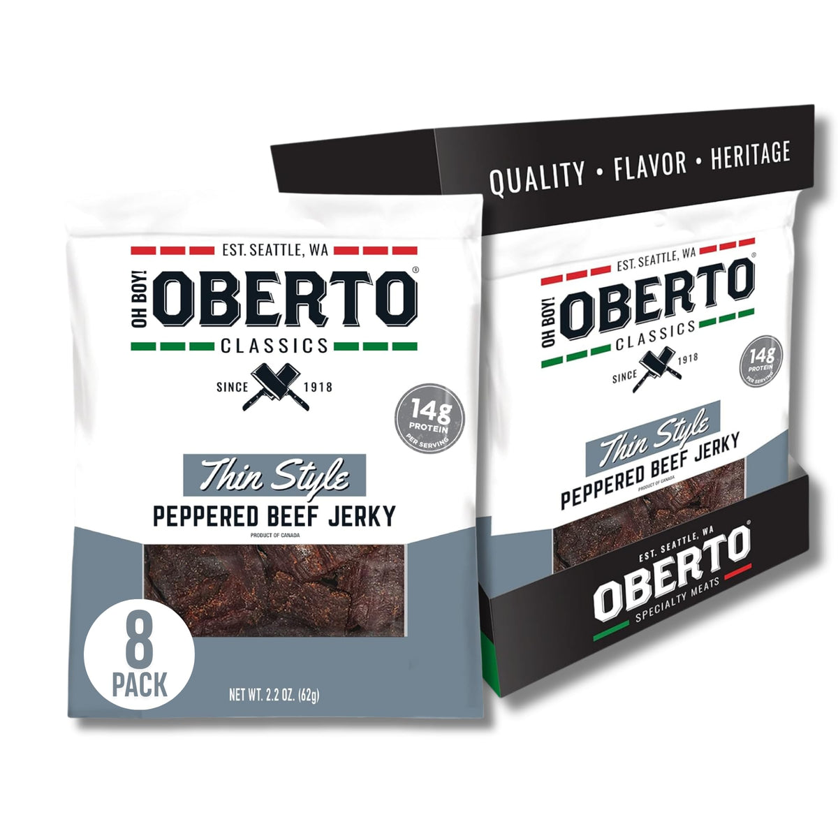 Oberto Classics Thin Style Peppered Jerky pack on-the-go protein snack.
