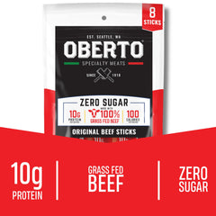 Oberto Grass Fed Beef Sticks wood-smoked for bold flavor.