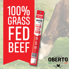 Oberto Grass Fed Beef Sticks zero sugar, guilt-free crunch.
