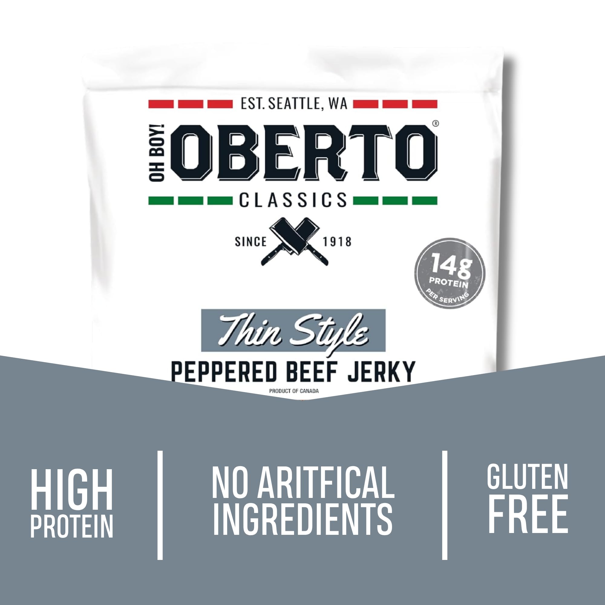 Close-up of Oberto Jerky with glossy pepper glaze