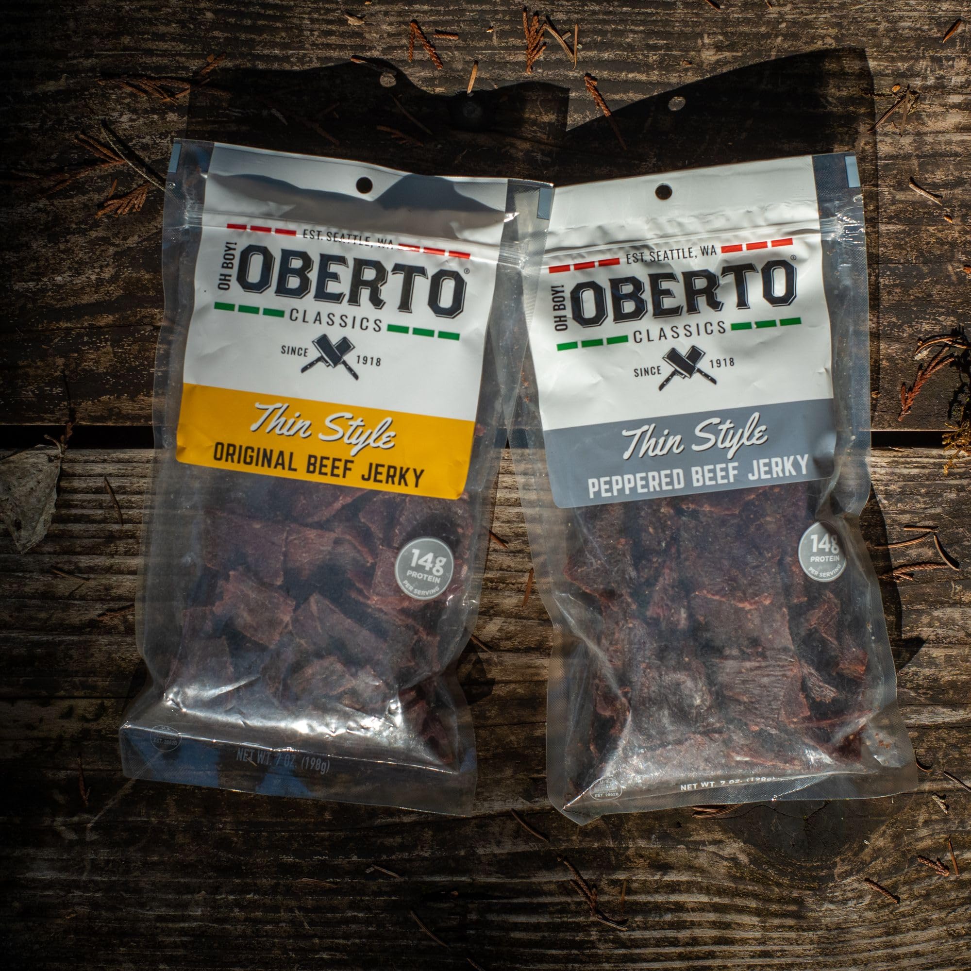 Oberto Oh Boy Thin Style Original Jerky inside the bag ready to grab