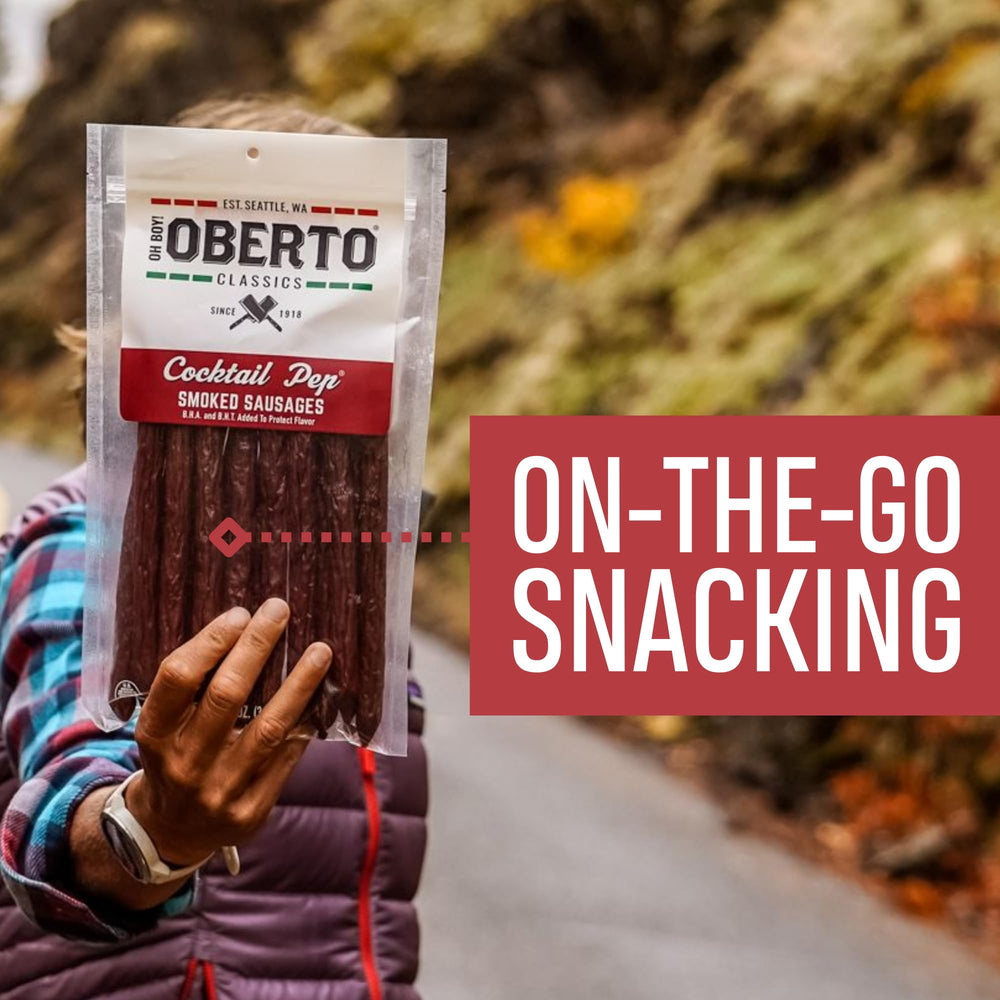 Oberto Smoked Sausages highlighting bold aroma and snap in every bite.