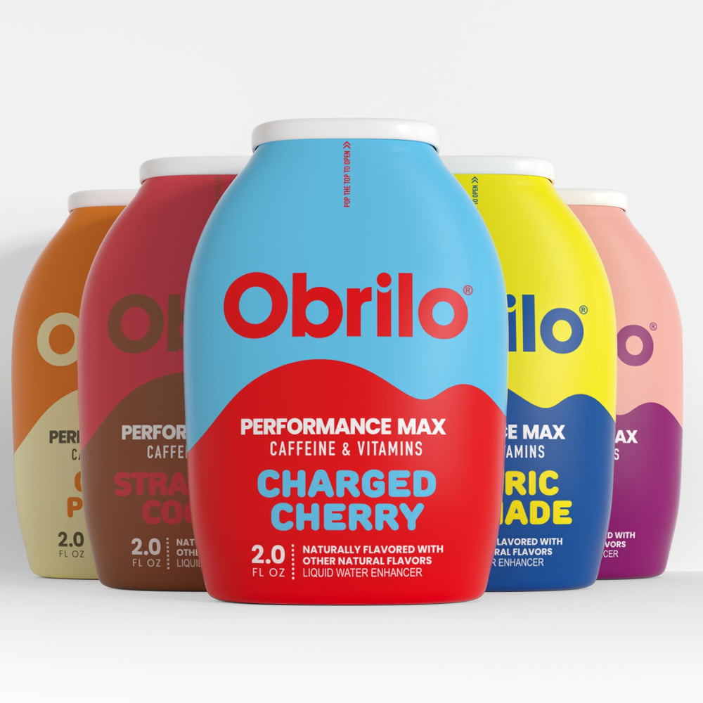 Obrilo Performance Energy bottle being poured for a dye-free energy boost