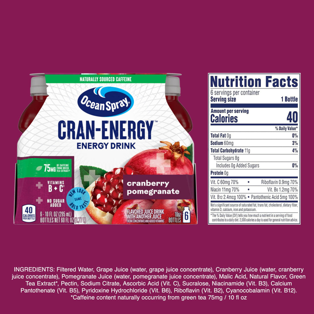 Ocean Spray Cran-Energy bottle pour into a glass for quick refreshment